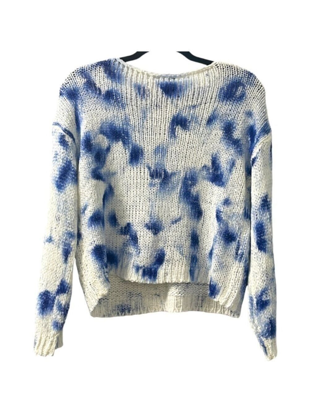 New Boho Cozycore Nordic Tie Dye Wide Knit Sweater Cream and blue size sm NWT